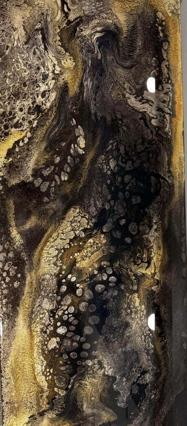 Entry table, painted glass, gold and black